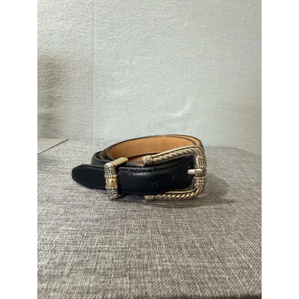 Brighton Black Leather Belt B10013 Silver/Gold Accents Sz ML-32 U.S.A.